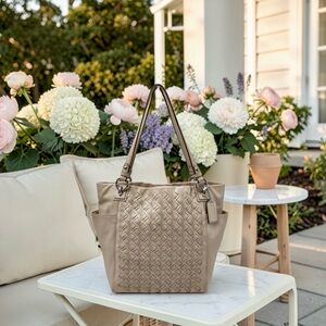 COACH Large Woven Leather North/South Tote – Putty Blush
